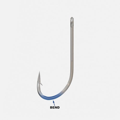 An illustration highlighting the bend in a fish hook