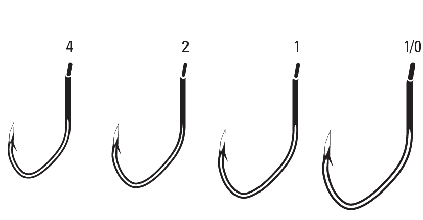 Hook size chart showing Trokar Drop Shot Hooks 