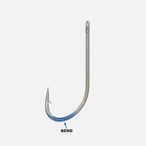 An illustration highlighting the bend of a fish hook