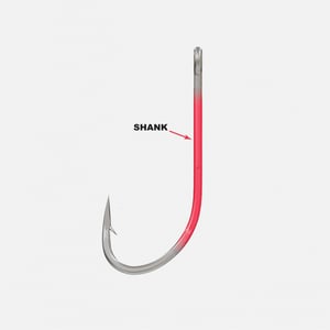 An illustration highlighting the shank of a fish hook 